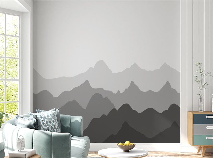Peel and Stick Grey Silhouettes Mountains Wallpaper Murals