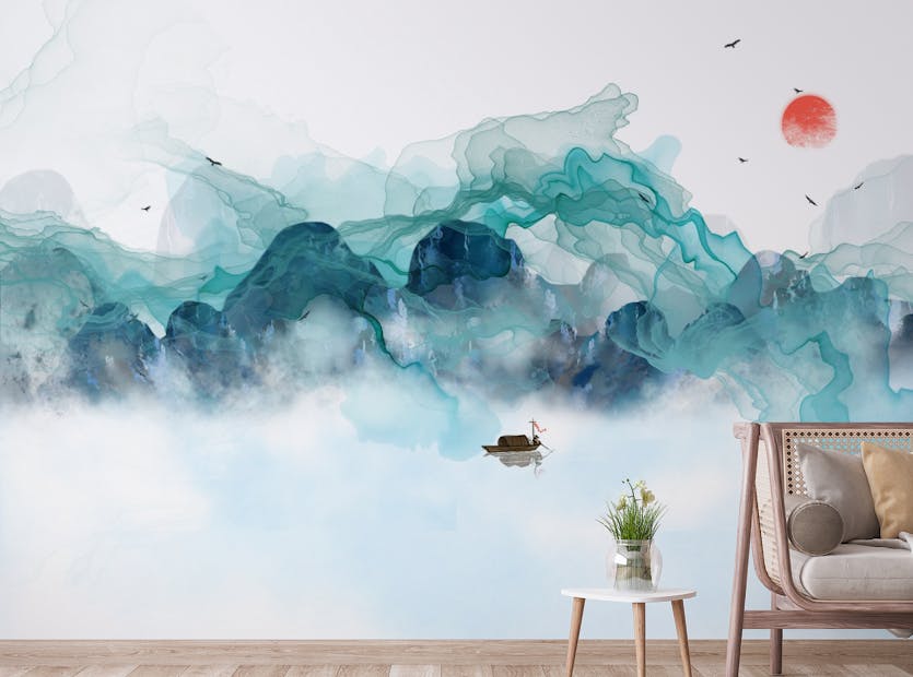 Peel and Stick Abstract Mountain Scene Wallpaper Murals