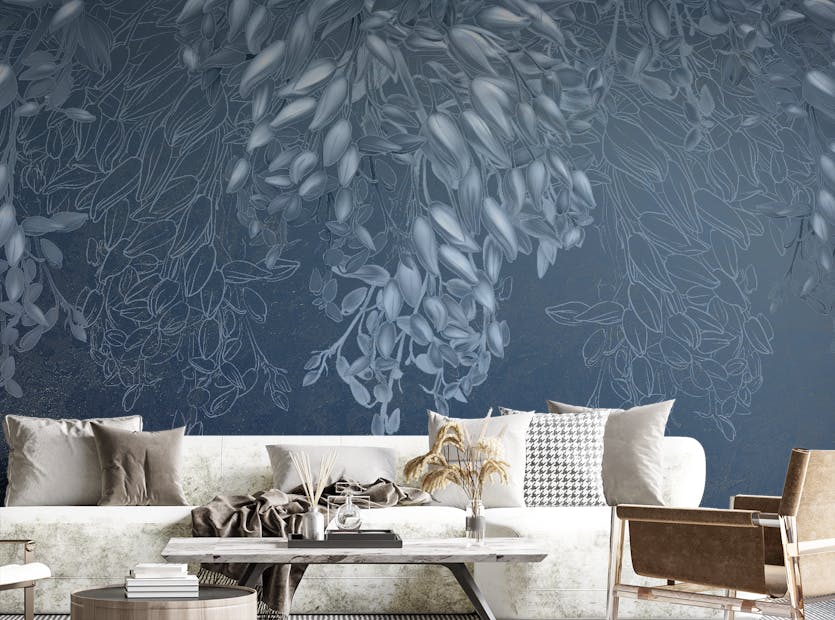 Peel and Stick Flowers Blue White Living Room Wallpaper Murals