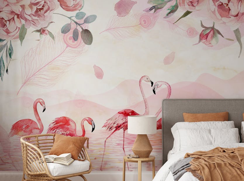 Peel and Stick Five Flamingos Pink Peel and Stick Wallpaper Murals