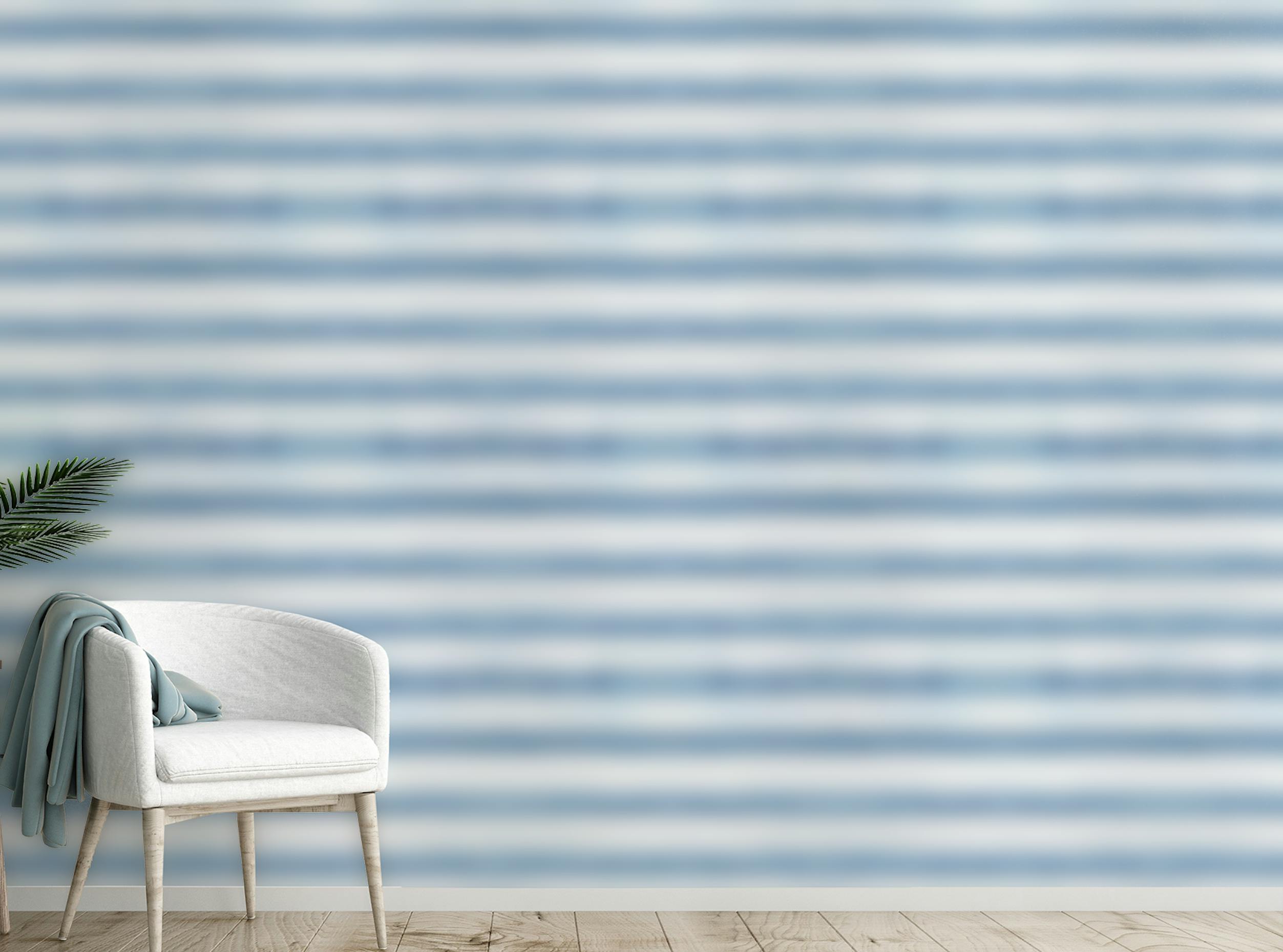 Peel and Stick Blue White Watercolor Strips Wallpaper For Walls