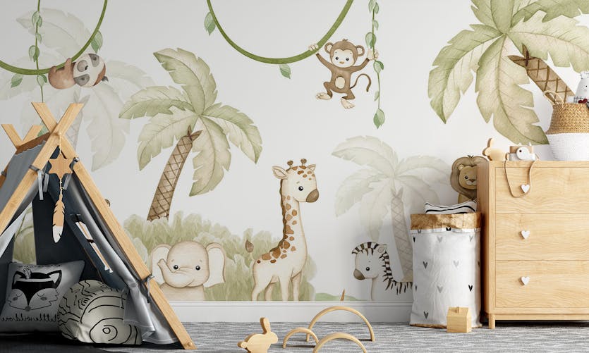 Safari Wall Stickers, Jungle Savanna Wall Decal, Elephant Giraffe
