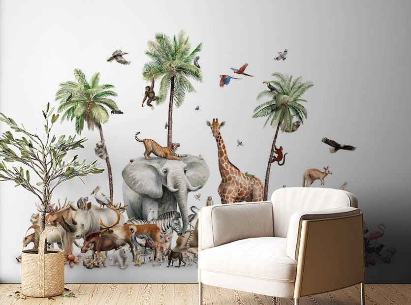 Peel and Stick  Jungle Safari Animal Birds Wallpaper Mural