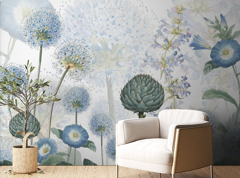 Peel and Stick Blue Wild Meadow Wallpapers Mural