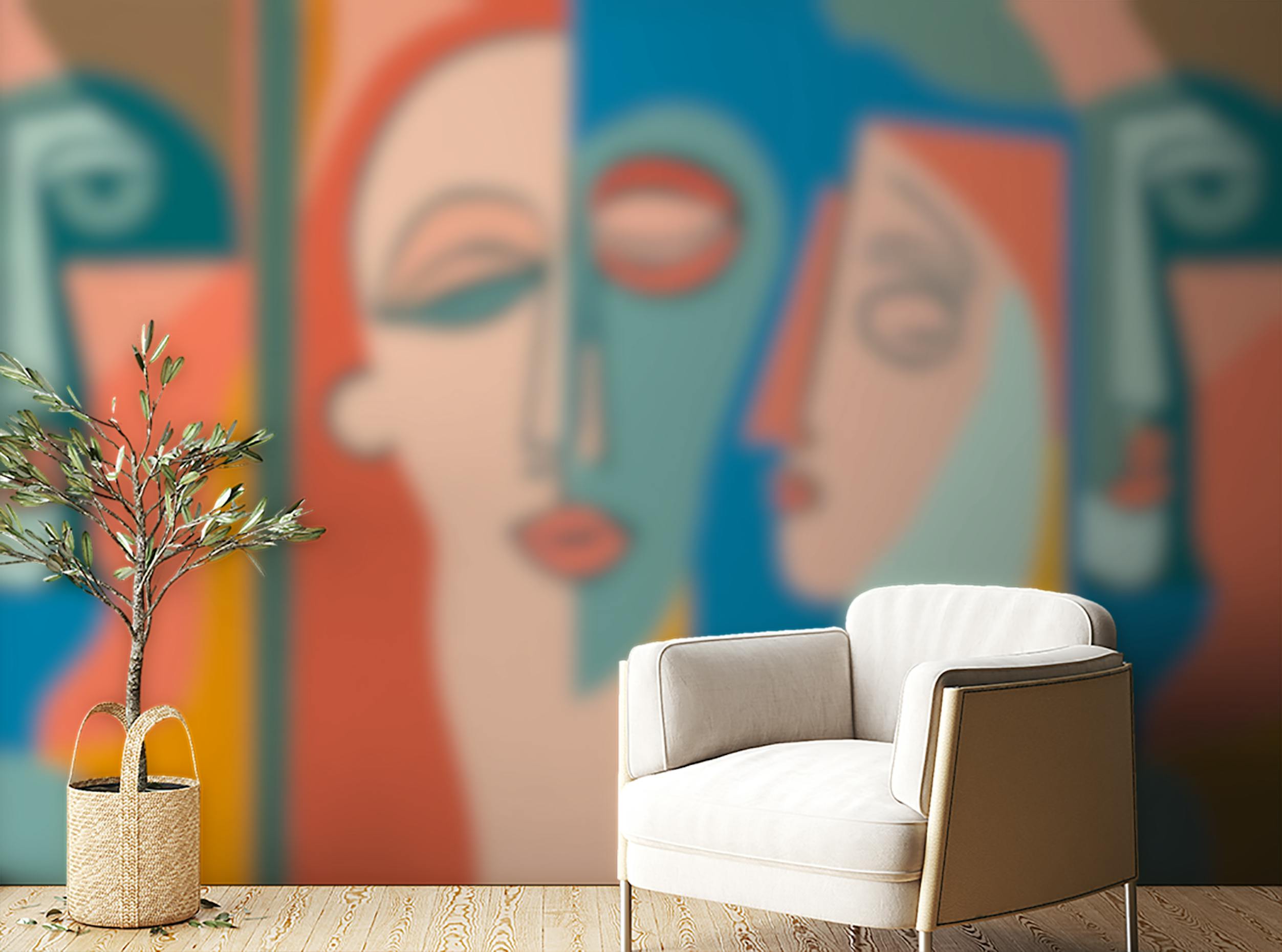 Peel and Stick Colorful Faces Mural Wallpaper