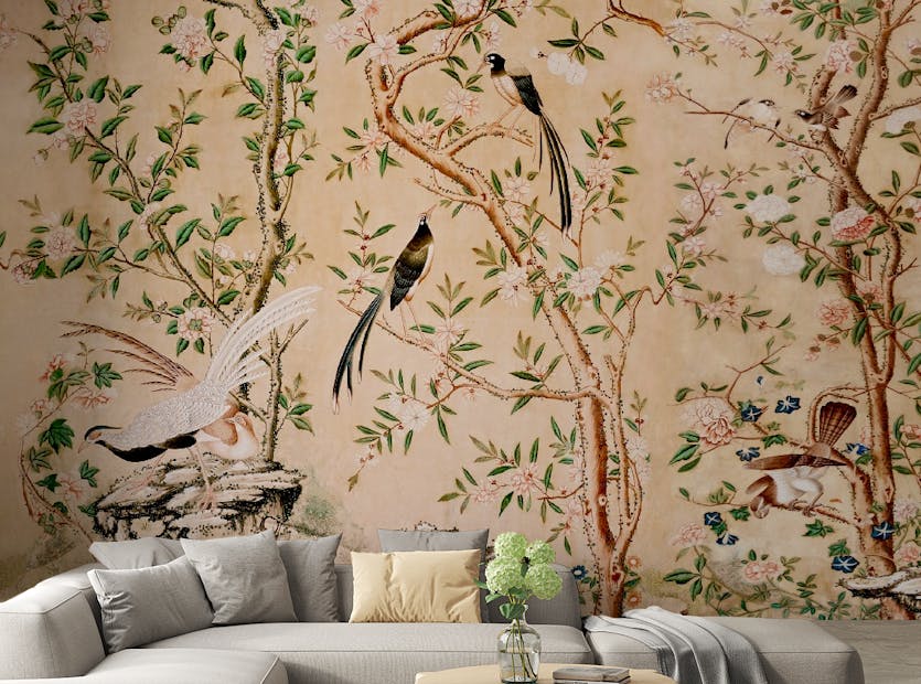 Peel and Stick Sepia Chinoiserie Chinese Wallpaper Murals