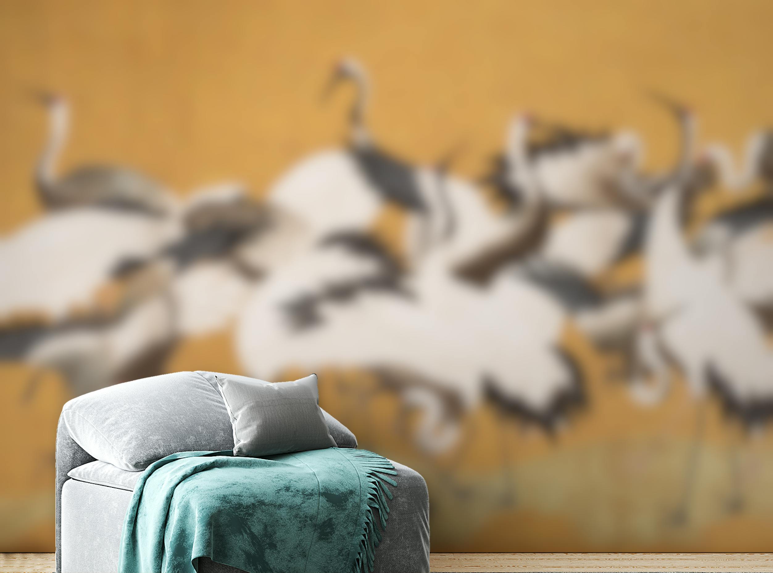 Peel and Stick Japanese Flock Cranes Wallpaper For Walls