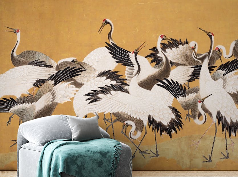 Peel and Stick Japanese Flock Cranes Wallpaper For Walls