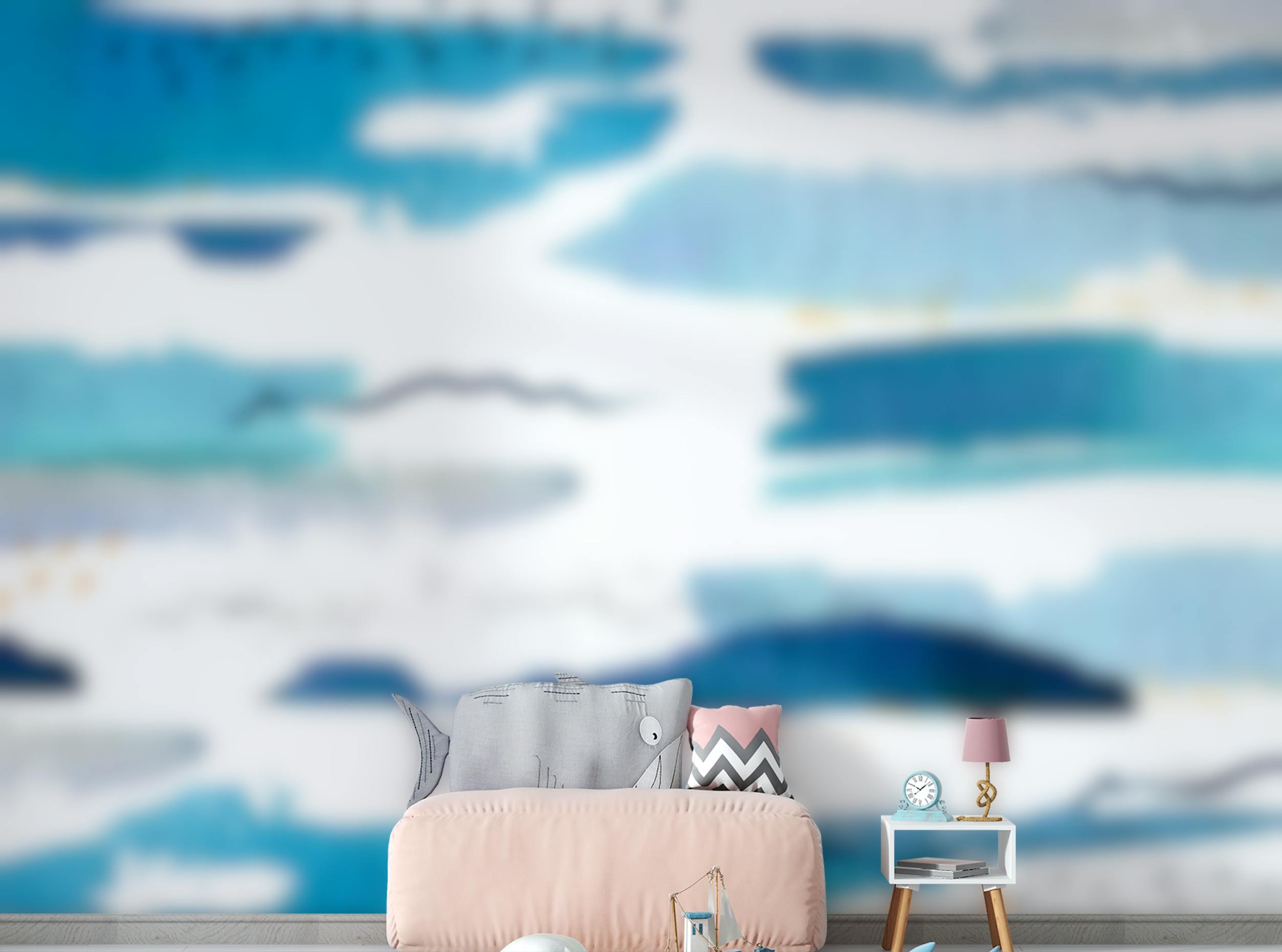 Peel and Stick Blue Watercolour Painted Wallpaper Mural