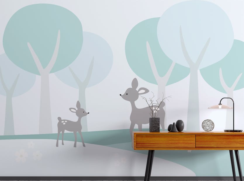 Peel and Stick Nursery Area Fawn in Forest Wallpaper Mural