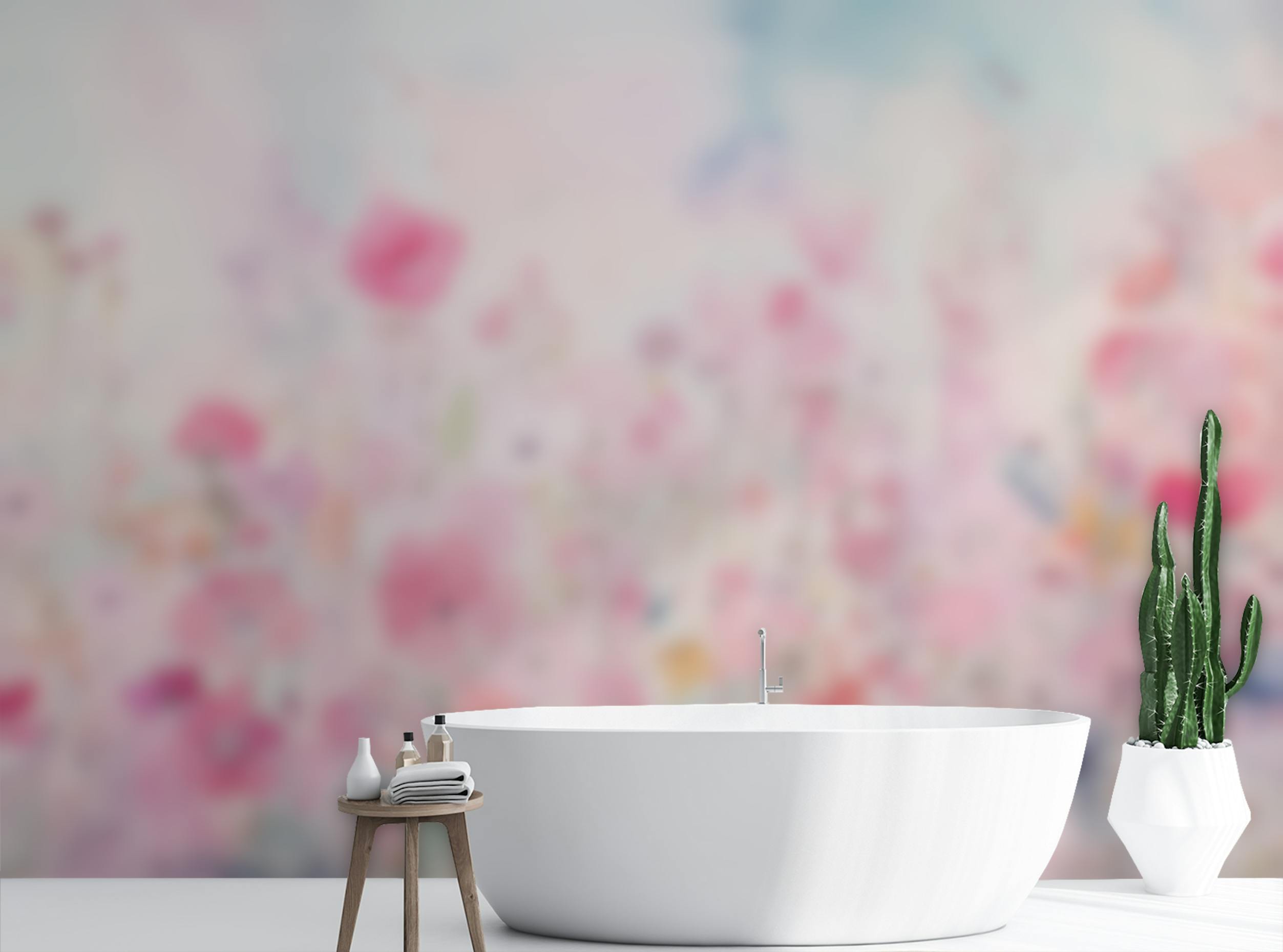 Peel and Stick Watercolor Happy Flowers Pink Color Wallpaper