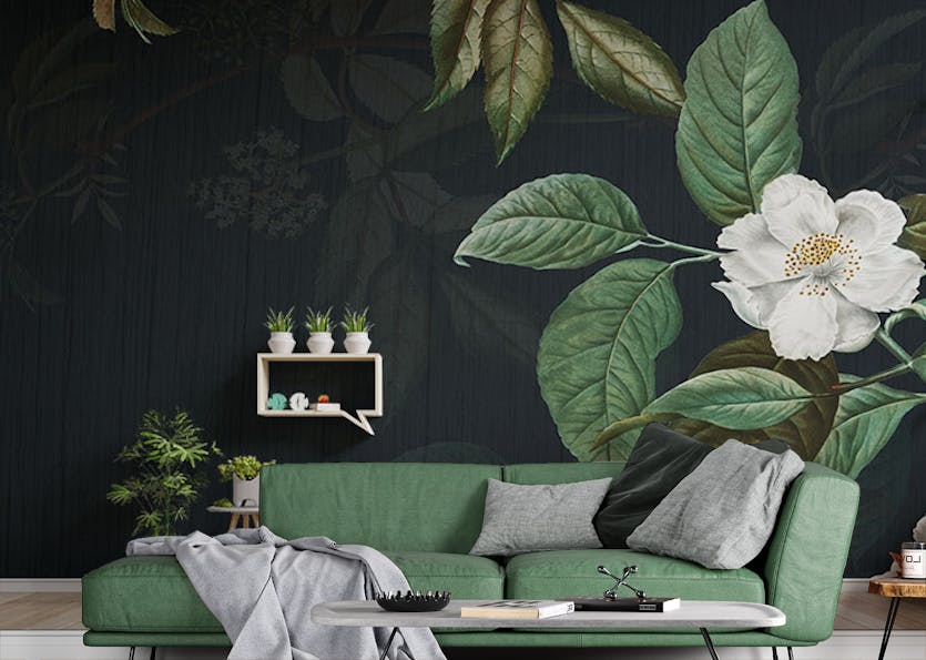 Elegant Dark Green Florals Wallpaper Mural - Luxurious Decor