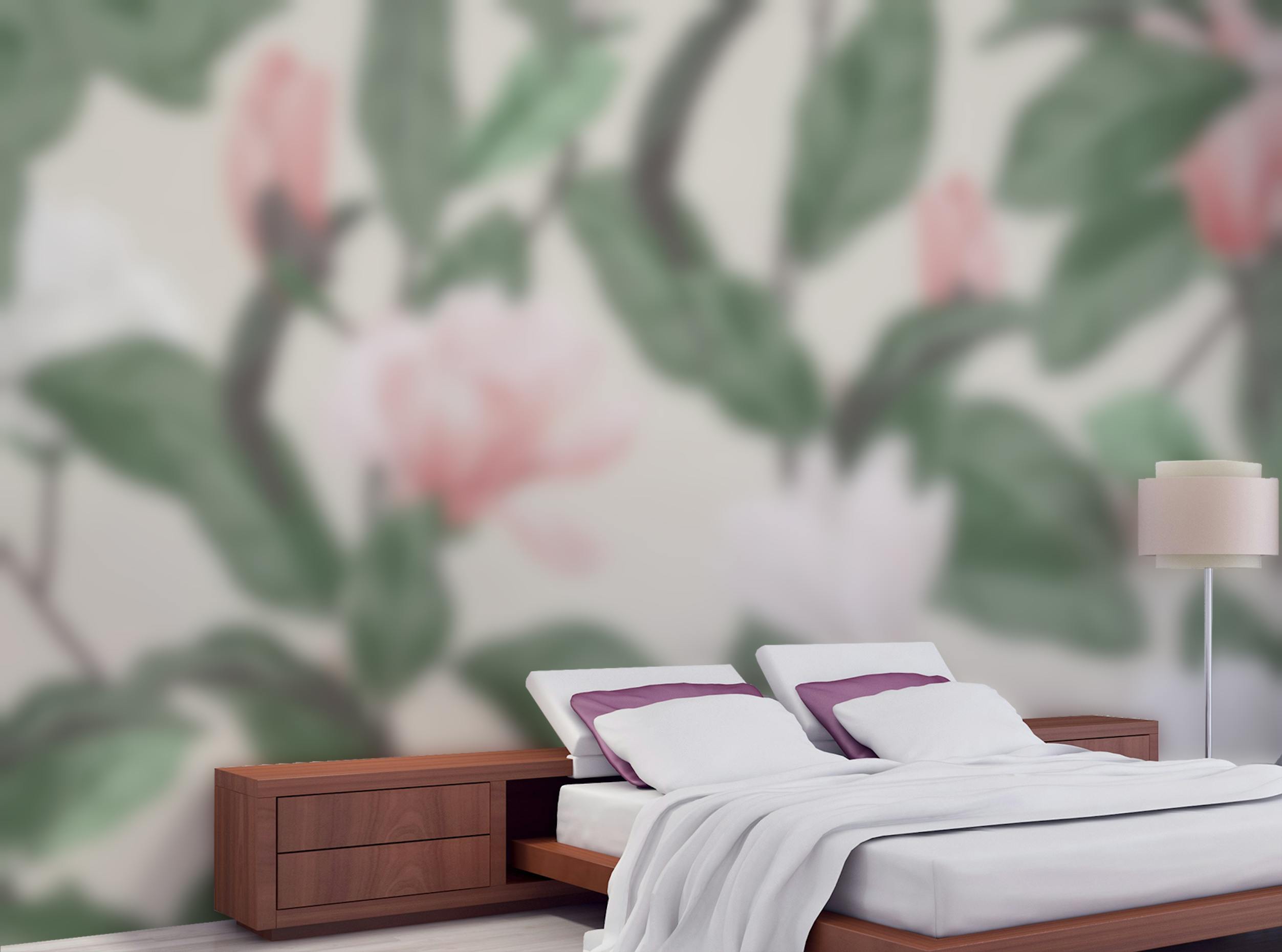 Peel and Stick White & Pink Magnolia Flower Wallpaper Murals