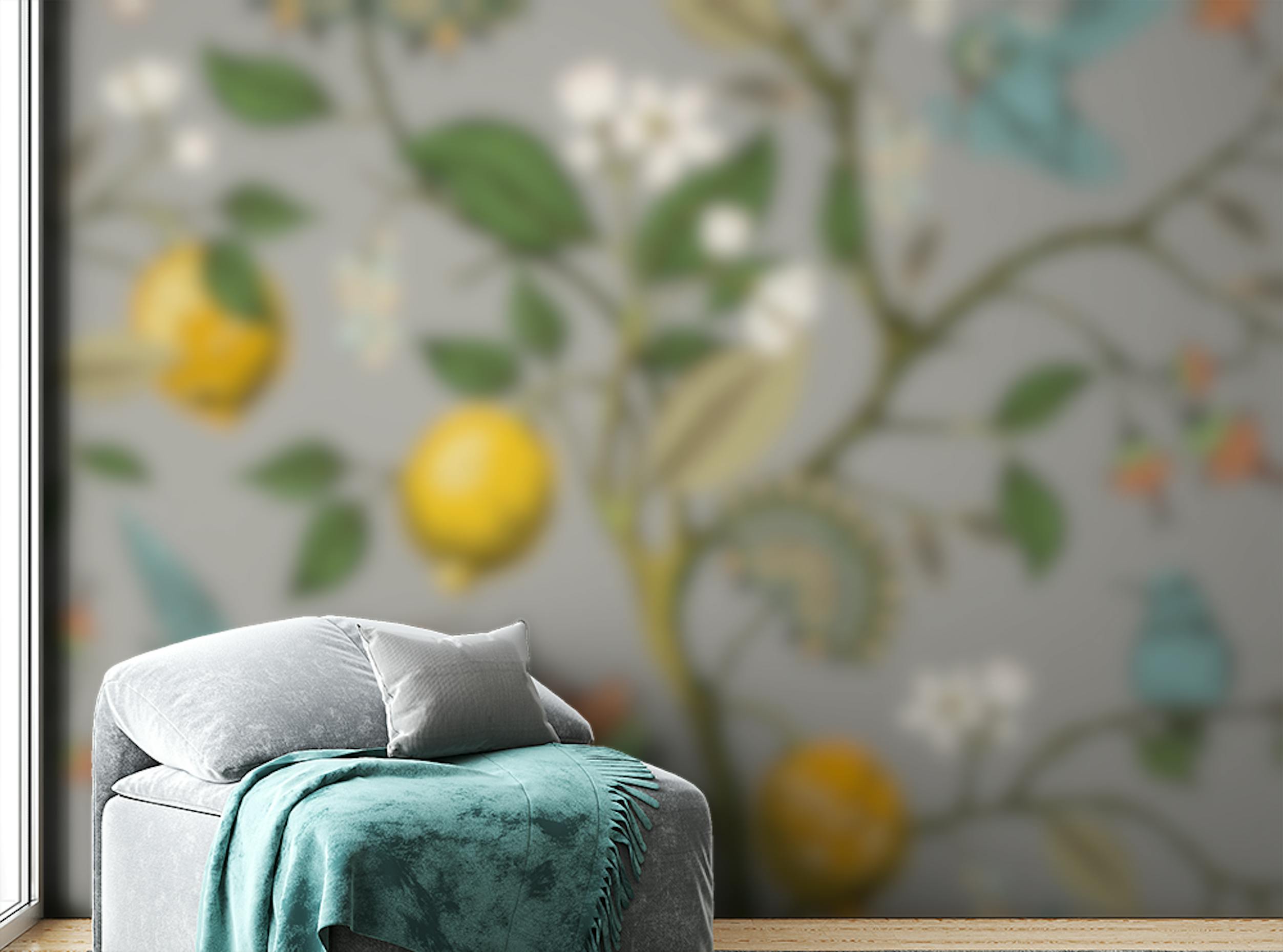 Peel and Stick Lemon Tree & Birds Wallpaper Mural