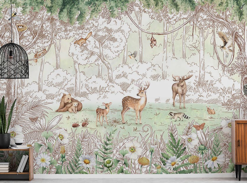 Peel and Stick Forest friends in spring season wallpaper for walls