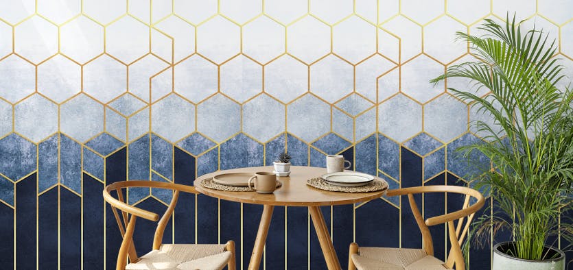 Gold Geometry Hexagon Peel and Stick Wallpaper Green Background