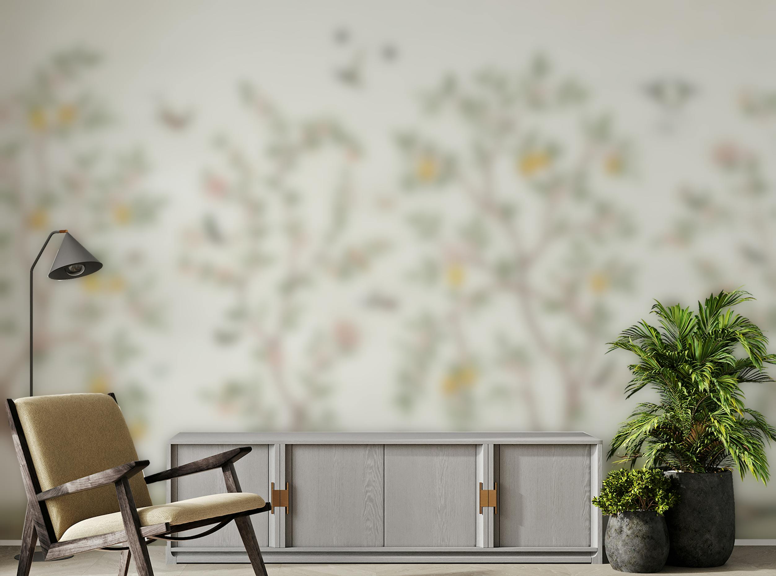 Peel and Stick Lemon Tree Chinoiserie Design Wallpaper for Walls
