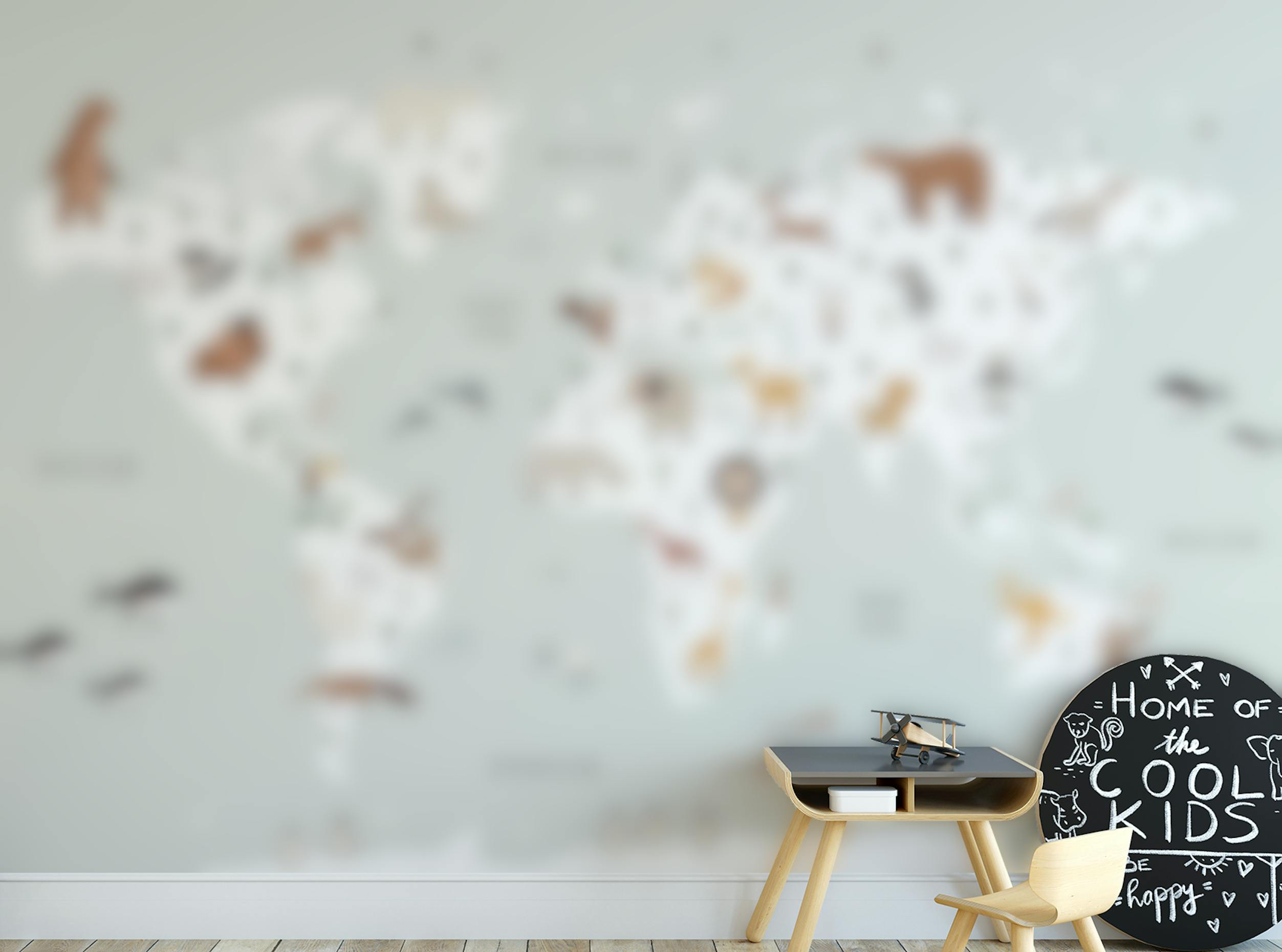 Peel and Stick Cute Animals World Map Wallpaper Mural