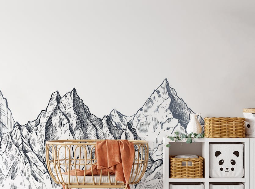 Peel and Stick Hand drawn Mountain Wallpaper Mural
