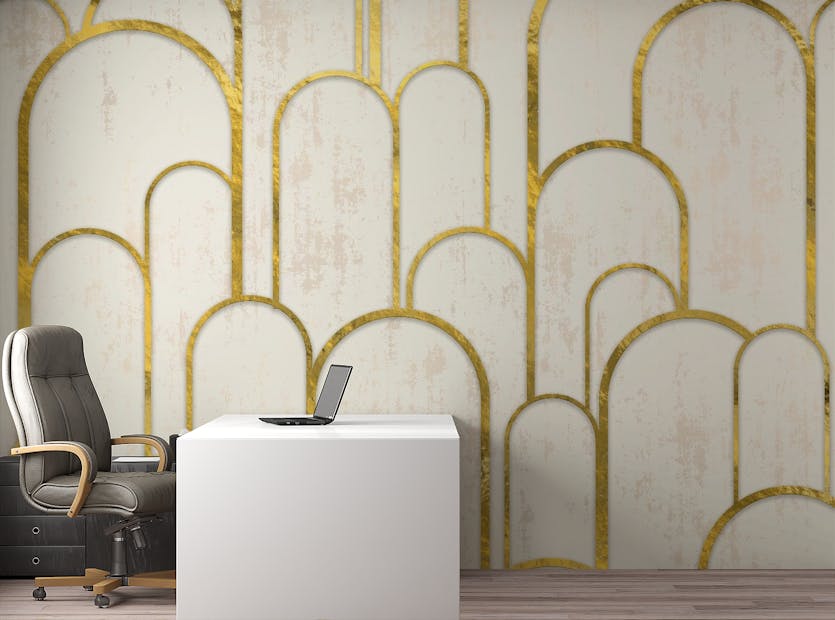 Blue and Gold Luxurious Art Deco Wallpaper, Classic Wall Mural