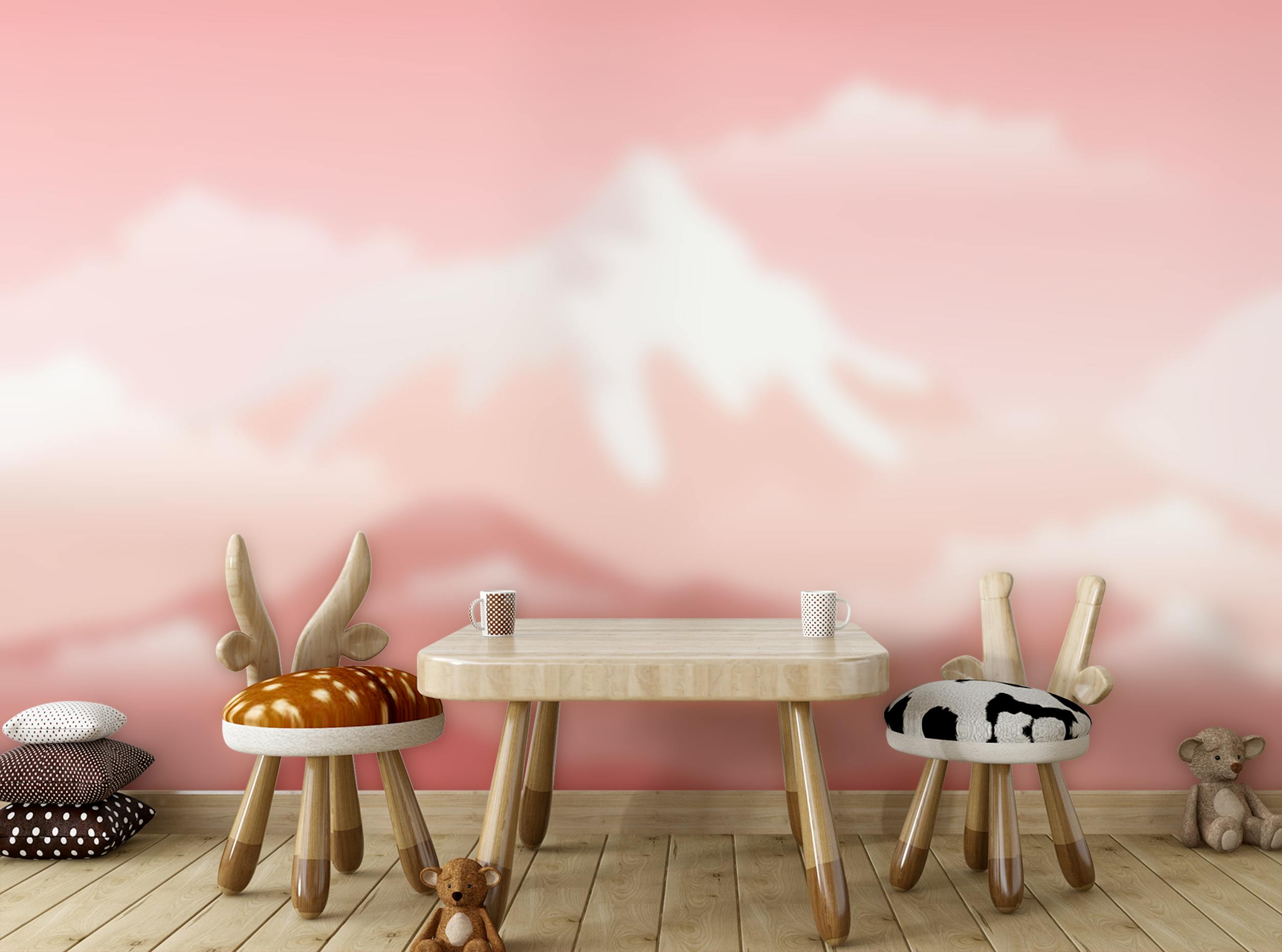 Peel and Stick Pink Snow Capped Mountain Girls Room Wallpaper