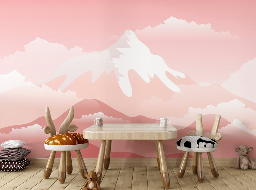 Peel and Stick Pink Snow Capped Mountain Girls Room Wallpaper