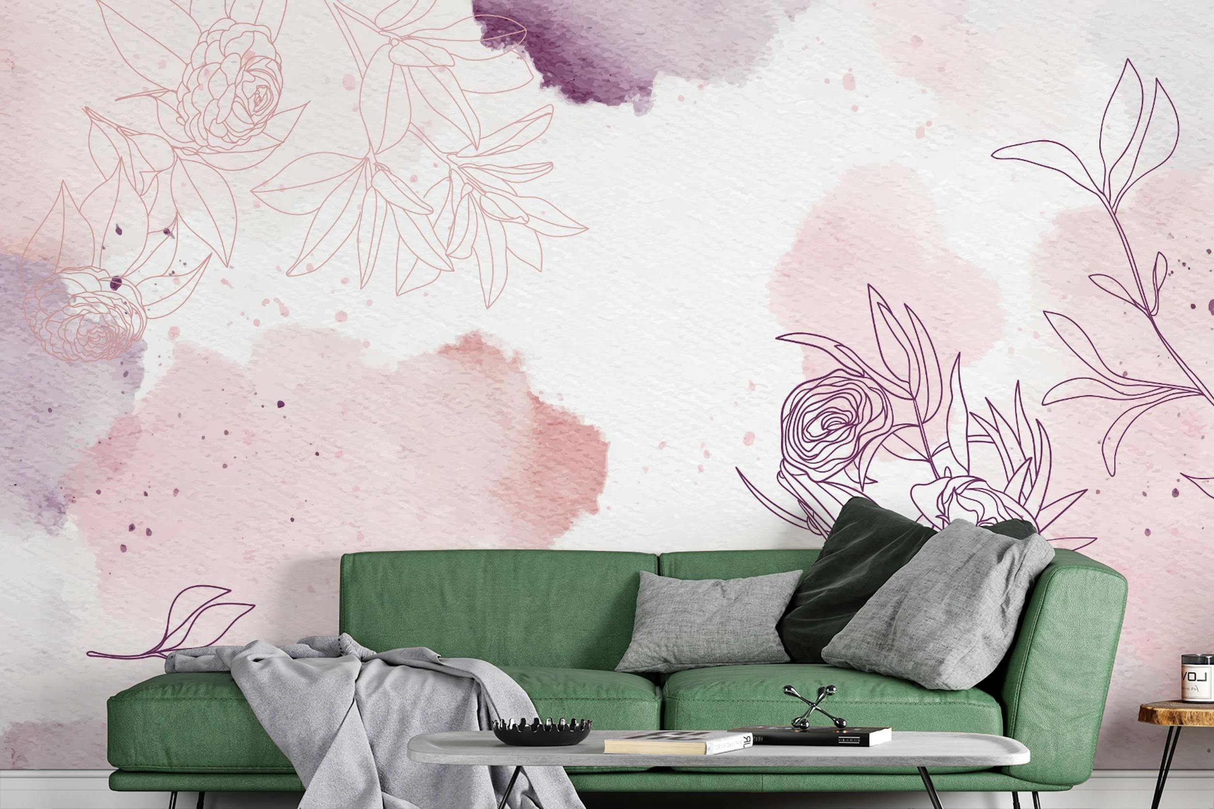Pink Watercolor Floral Peel and Stick Wallpaper Mural