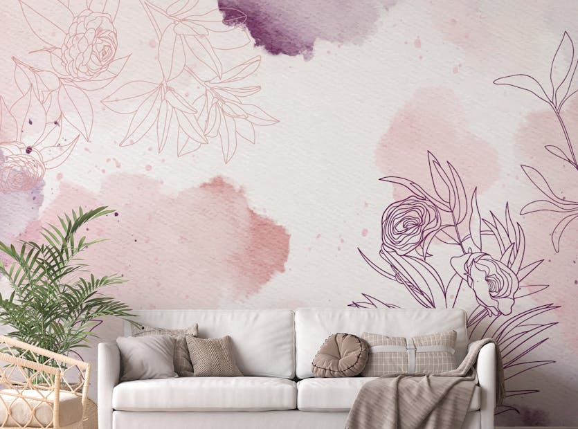 Peel and Stick Mauve Pattern Pink Flower Wallpaper Mural