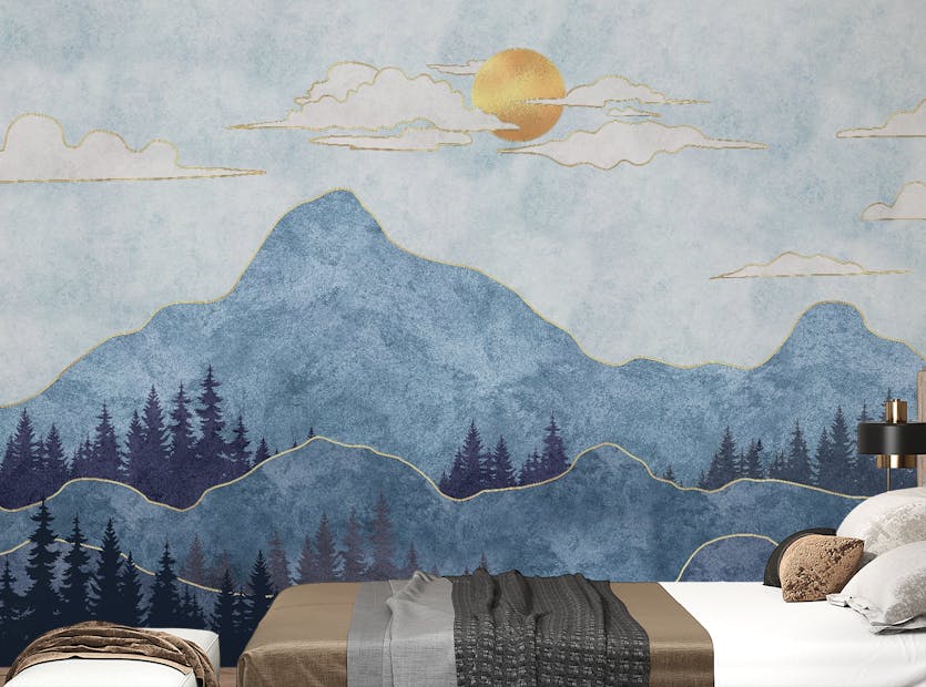 Peel and Stick Watercolor Blue Mountain Wallpaper Murals