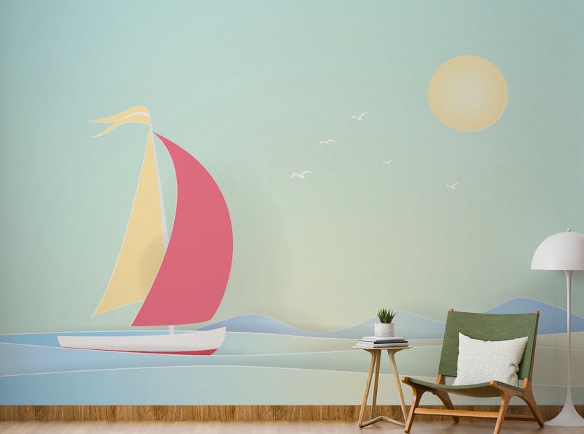 Peel and Stick Summer Boat Sailing Wallpaper Mural