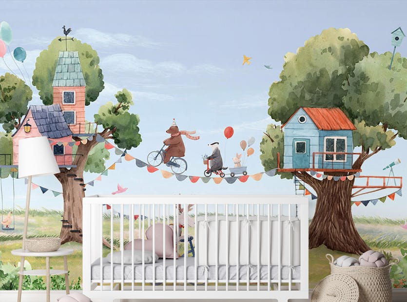 Peel and Stick Treehouse party wallpaper for kids room