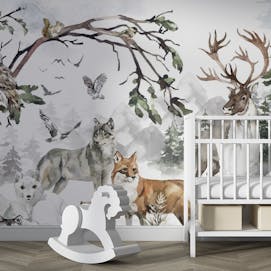 Serene Forest Friends Watercolor Wall Mural