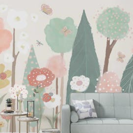 Watercolor Floral Trees Wallpaper Mural