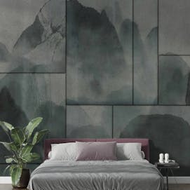Elysian Dusty Green Nature-Inspired Abstract Landscape Mural