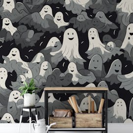 Black and White Ghosts Halloween Wallpaper