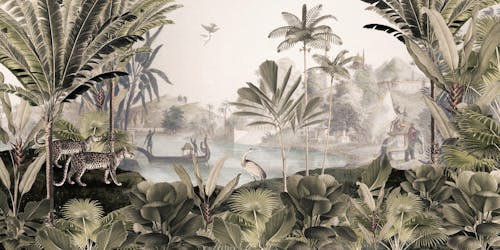 Watercolor Dark Tropical Art with Leopard Wallpaper Mural